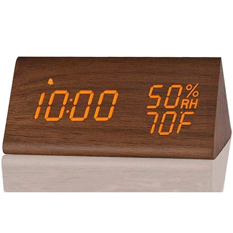 Wooden Alarm Clock Clock LED Time Display USB Charger Humidity and Temperature Detection Digital Alarm Clock For Bedside Table