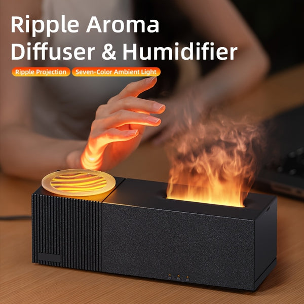 1pc Water Ripple Projection Flame Air Diffuser Humidifier for Home, Bedroom, Office, Yoga, 7 color gradient flame Aromatherapy Essential Oil Diffuser, Timeable, Soundwave technology Aroma Humidifier, essential oil diffuser, D