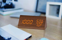 Wooden Alarm Clock Clock LED Time Display USB Charger Humidity and Temperature Detection Digital Alarm Clock For Bedside Table