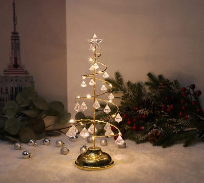 LED Christmas Tree Table Lamp Battery Power Modern Crystal Desk Decor Light Bedroom Living Room Christmas Gift Table Lights