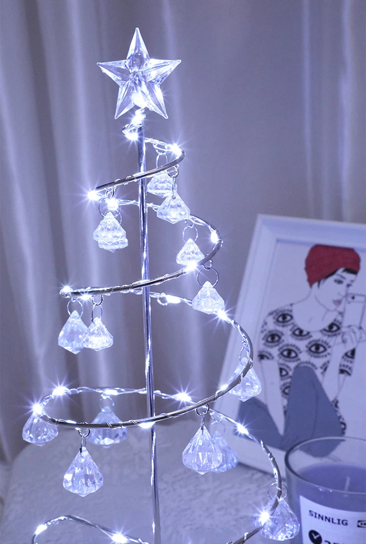 LED Christmas Tree Table Lamp Battery Power Modern Crystal Desk Decor Light Bedroom Living Room Christmas Gift Table Lights