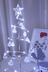 LED Christmas Tree Table Lamp Battery Power Modern Crystal Desk Decor Light Bedroom Living Room Christmas Gift Table Lights