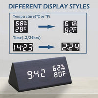 Wooden Alarm Clock Clock LED Time Display USB Charger Humidity and Temperature Detection Digital Alarm Clock For Bedside Table