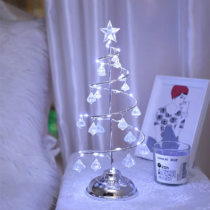 LED Christmas Tree Table Lamp Battery Power Modern Crystal Desk Decor Light Bedroom Living Room Christmas Gift Table Lights