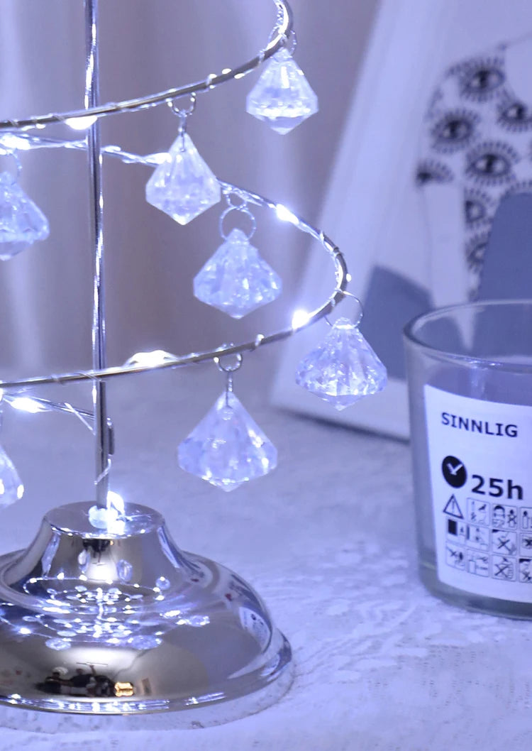 LED Christmas Tree Table Lamp Battery Power Modern Crystal Desk Decor Light Bedroom Living Room Christmas Gift Table Lights