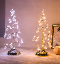 LED Christmas Tree Table Lamp Battery Power Modern Crystal Desk Decor Light Bedroom Living Room Christmas Gift Table Lights