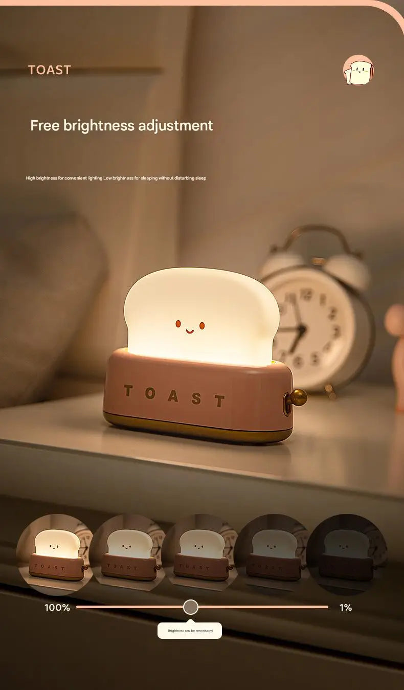 ins style toast maker night light creative bedroom bedside belt with timed light off charging LED desk lamp birthday gift