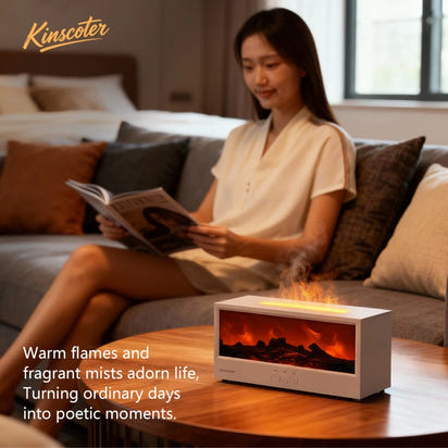 Simulated Fireplace Aroma Diffuser Essential Oil Flame Air Humidifier Remote Control Colorful Ambiance Night Light Creative Gift