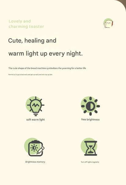 ins style toast maker night light creative bedroom bedside belt with timed light off charging LED desk lamp birthday gift