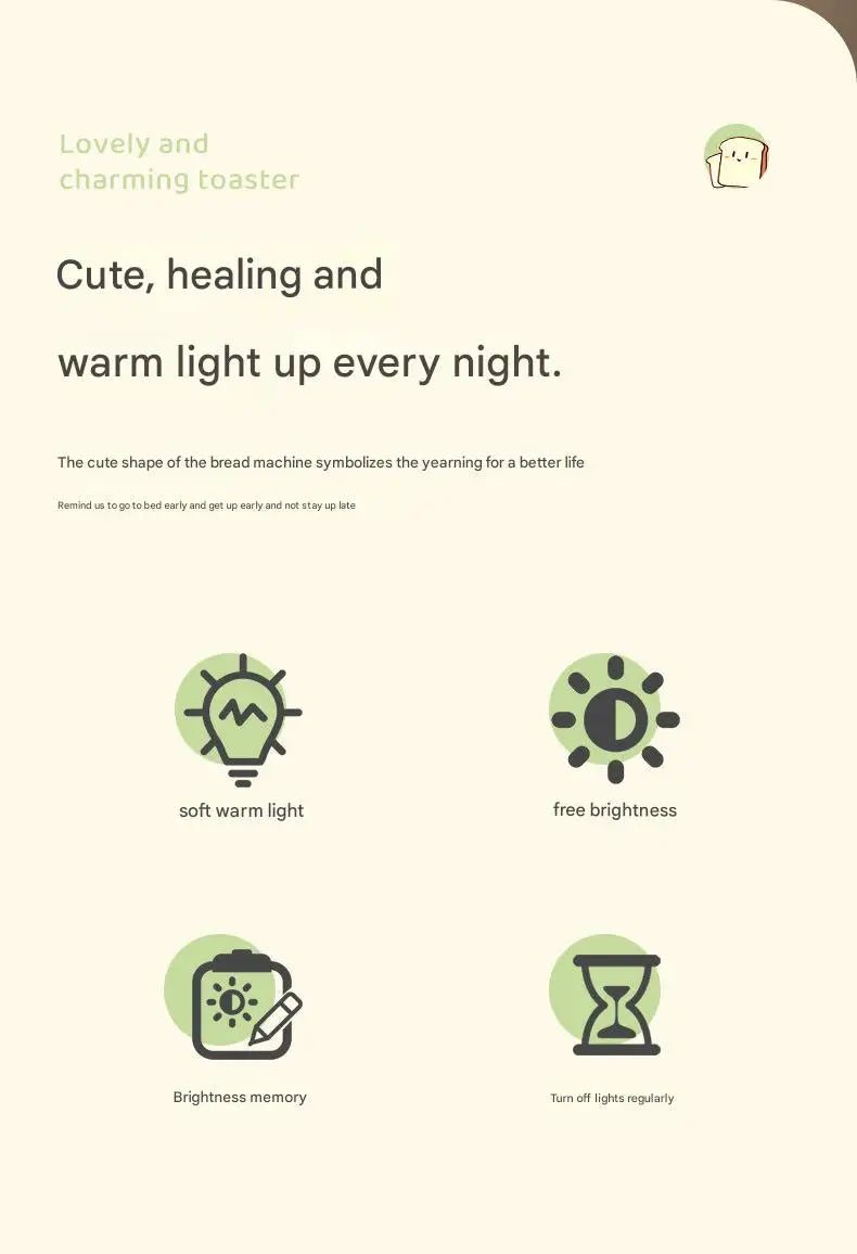 ins style toast maker night light creative bedroom bedside belt with timed light off charging LED desk lamp birthday gift