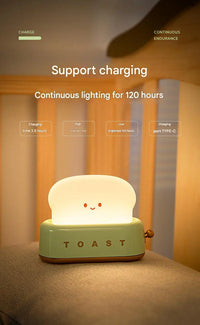 ins style toast maker night light creative bedroom bedside belt with timed light off charging LED desk lamp birthday gift