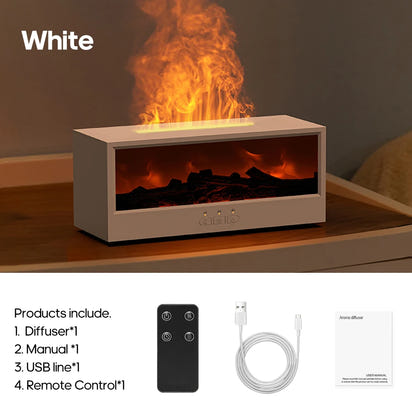 Simulated Fireplace Aroma Diffuser Essential Oil Flame Air Humidifier Remote Control Colorful Ambiance Night Light Creative Gift