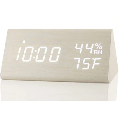 Wooden Alarm Clock Clock LED Time Display USB Charger Humidity and Temperature Detection Digital Alarm Clock For Bedside Table