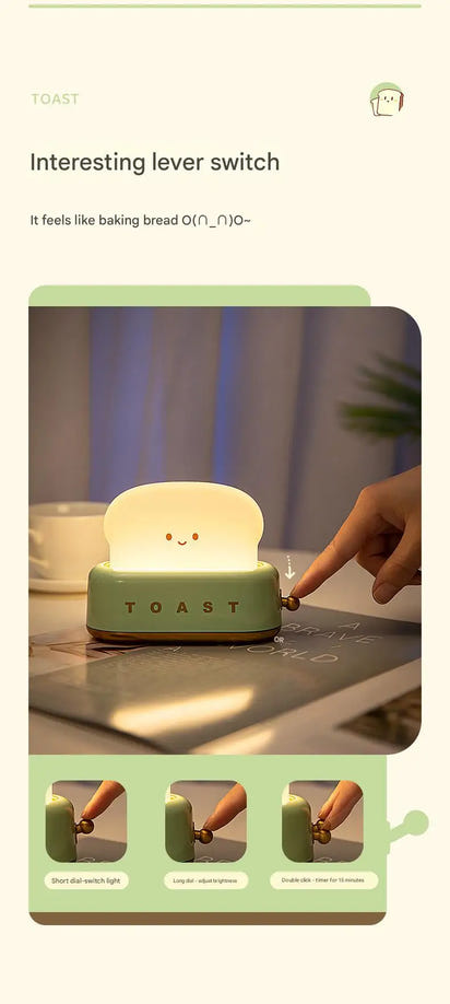 ins style toast maker night light creative bedroom bedside belt with timed light off charging LED desk lamp birthday gift