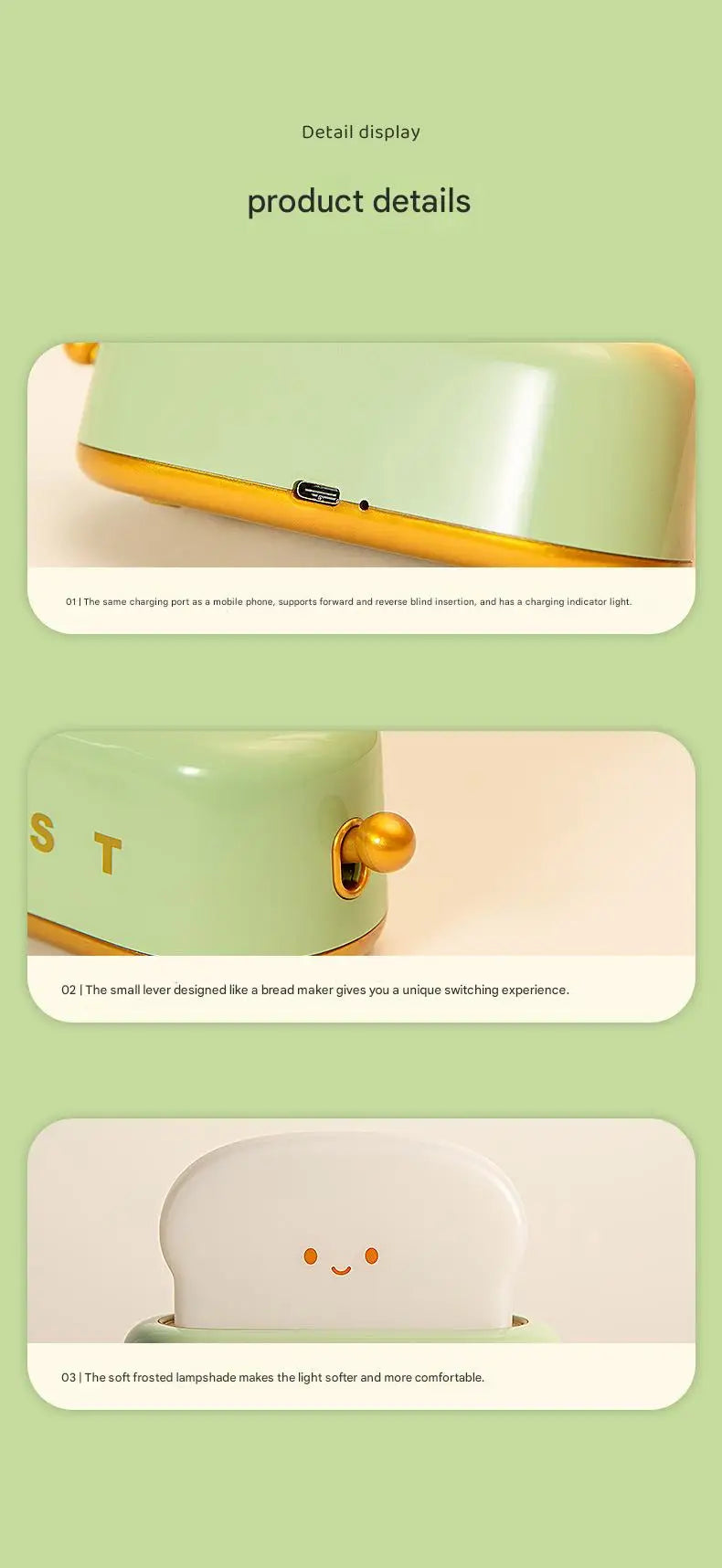 ins style toast maker night light creative bedroom bedside belt with timed light off charging LED desk lamp birthday gift