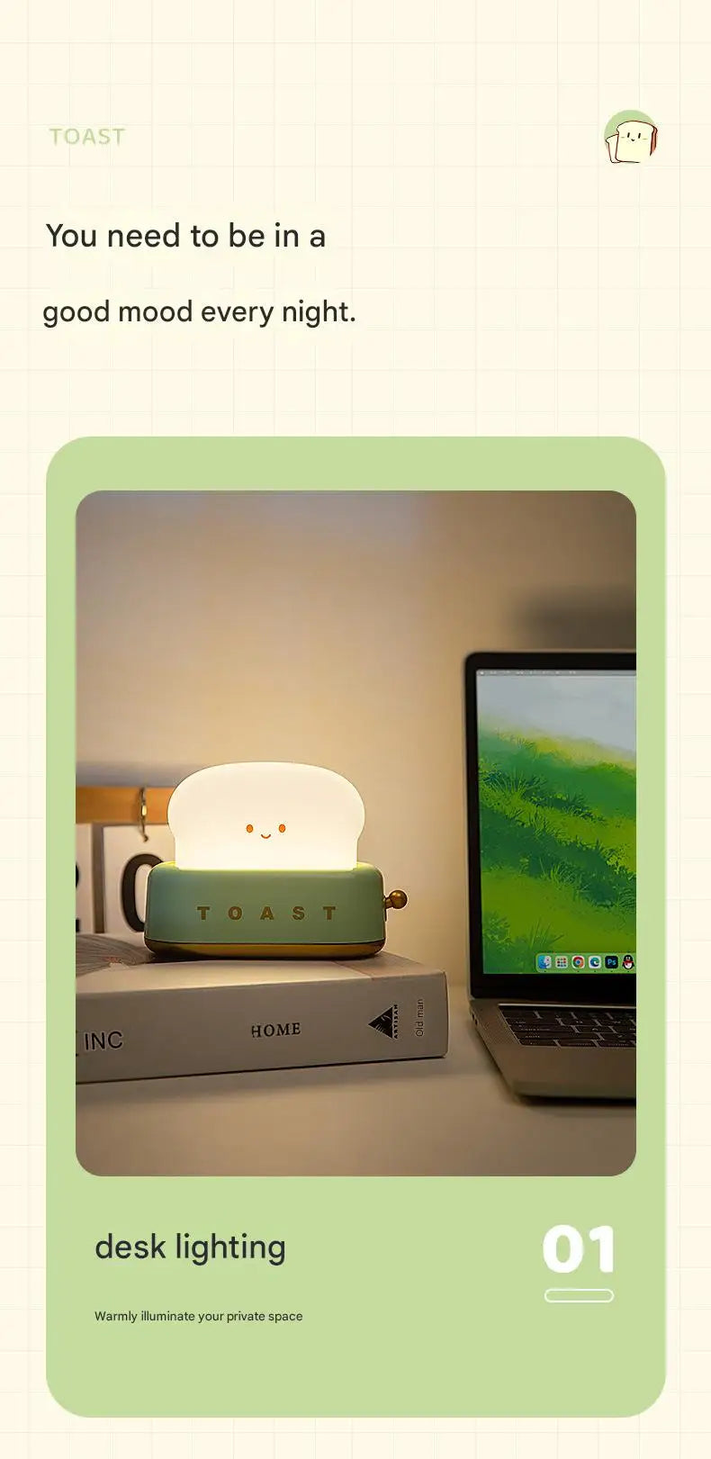 ins style toast maker night light creative bedroom bedside belt with timed light off charging LED desk lamp birthday gift