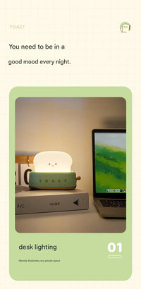 ins style toast maker night light creative bedroom bedside belt with timed light off charging LED desk lamp birthday gift