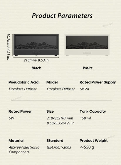 Simulated Fireplace Aroma Diffuser Essential Oil Flame Air Humidifier Remote Control Colorful Ambiance Night Light Creative Gift