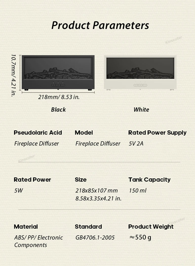 Simulated Fireplace Aroma Diffuser Essential Oil Flame Air Humidifier Remote Control Colorful Ambiance Night Light Creative Gift