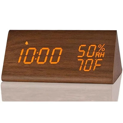 Wooden Alarm Clock Clock LED Time Display USB Charger Humidity and Temperature Detection Digital Alarm Clock For Bedside Table