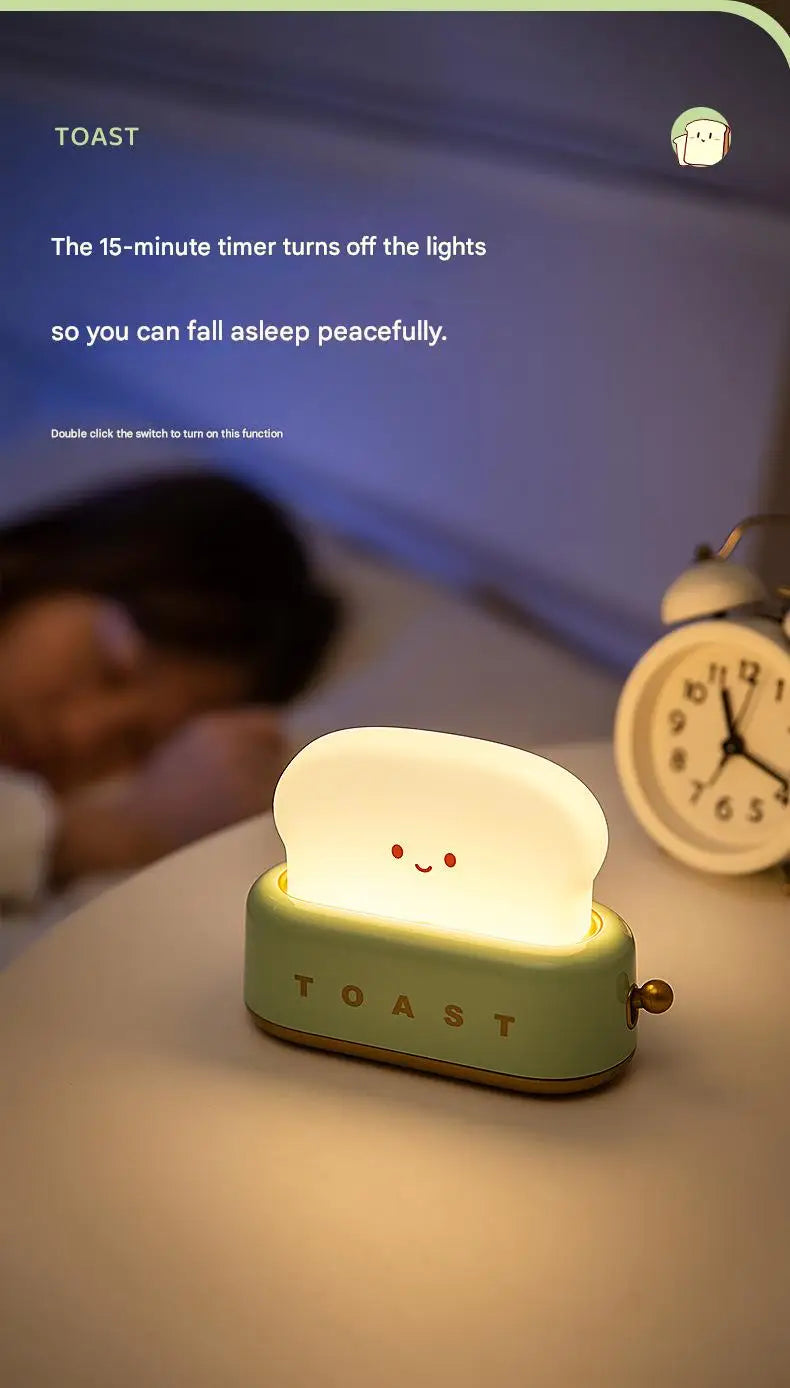 ins style toast maker night light creative bedroom bedside belt with timed light off charging LED desk lamp birthday gift