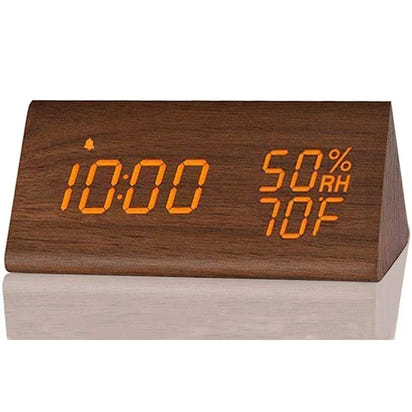 Wooden Alarm Clock Clock LED Time Display USB Charger Humidity and Temperature Detection Digital Alarm Clock For Bedside Table