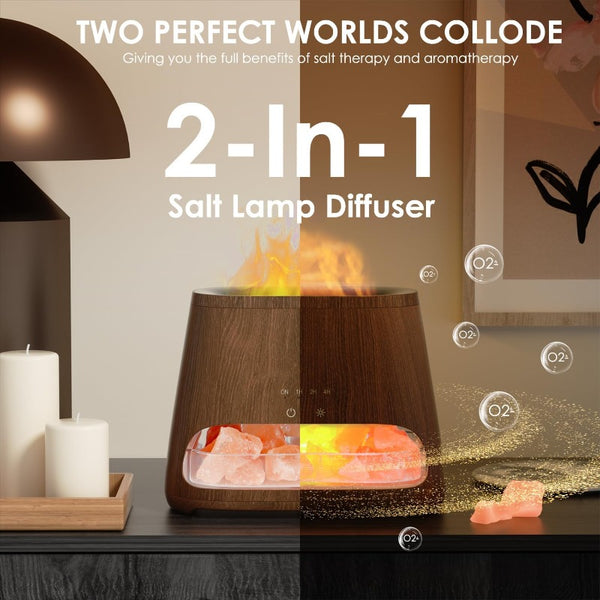 Himalayan Salt Lamp Diffuser & Cool Mist Humidifier with Soundwave technology Technology, 5.07oz Large Capacity, Auto Shut-Off, Night Light & Essential Oil Diffuser - Plug-in (No Batteries) for Home, Bedroom, O